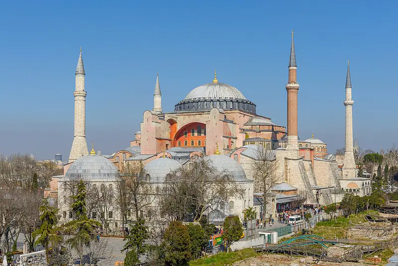 Hagia Sophia with its dome and four minarets